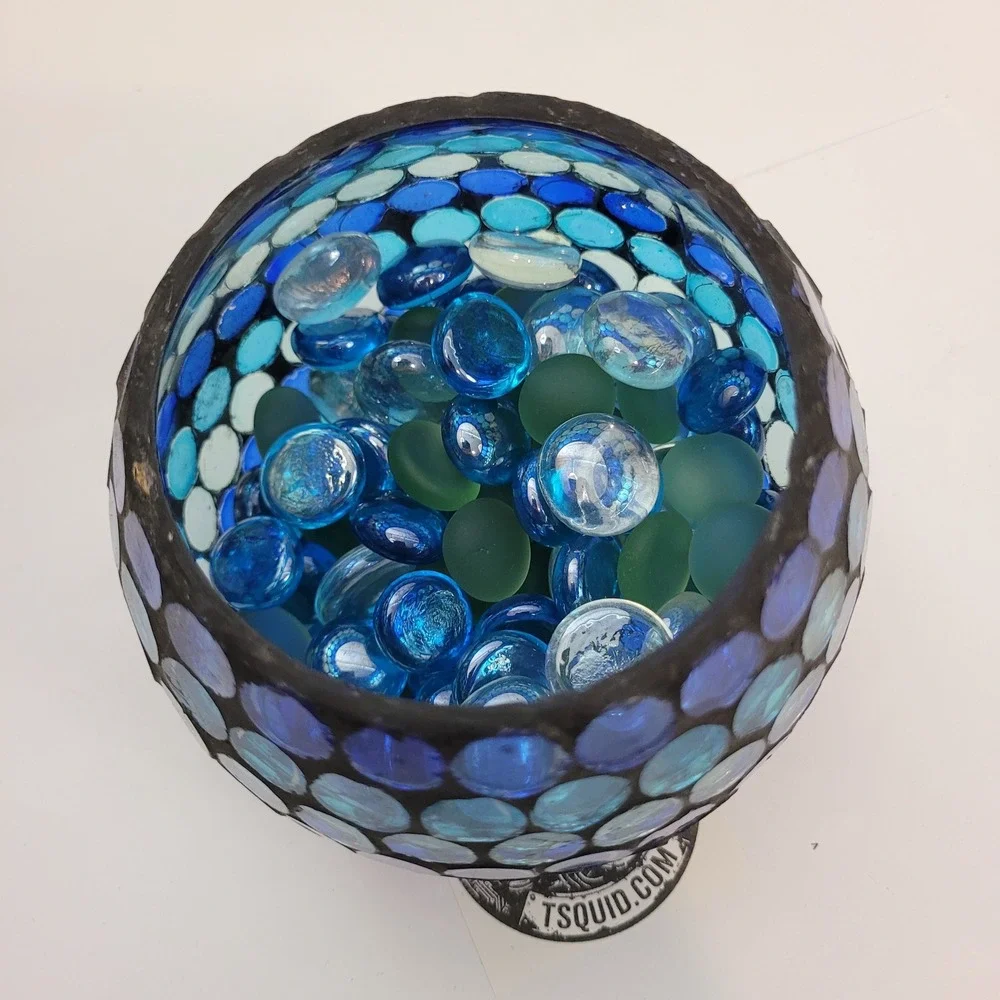 Target Votive Holder Blue Teal Mosaic Glass Gem Round Tea Light Candle Bowl 2008
